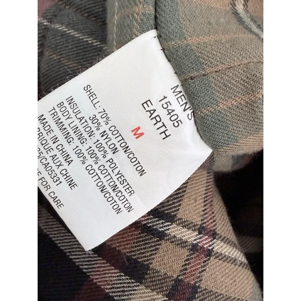 Woolrich Mens M Moss Green Plaid Flannel Lined Insulated Corduroy Collar Vest